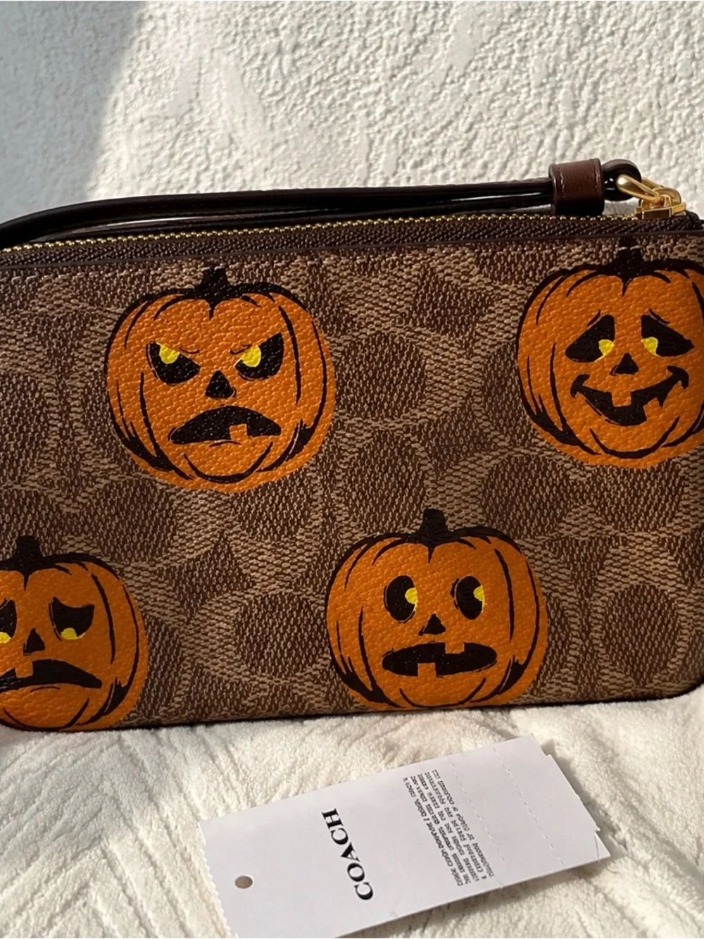 Coach Pumpkin Print Wristlet - Brown & Orange